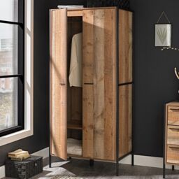 Lemon Pavilion Furniture Hoxton 2 Door Wardrobe - L52 x W83.8 x H180 cm - Distressed Oak Effect in Brown - Size: 1 Pack - thumbnail 2