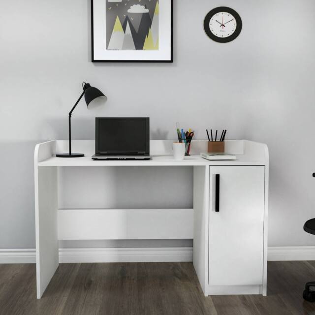 Destina Home Luses Computer Desk with Cabinet in White - Size: 1 Pack - image 1