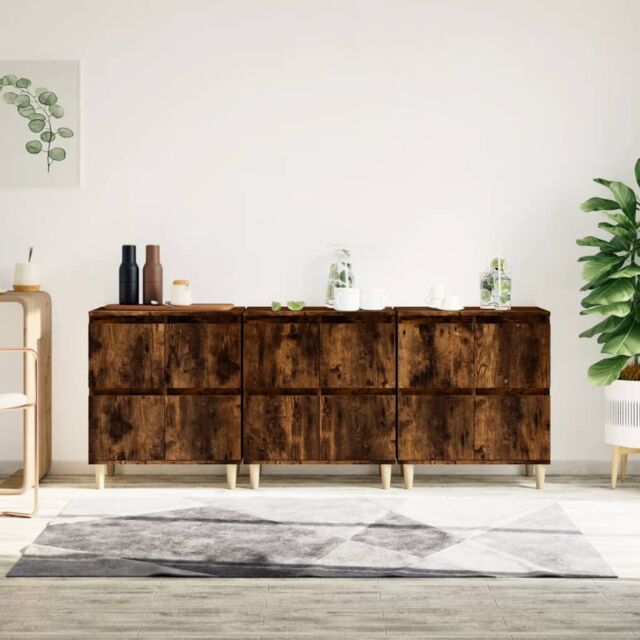 Berkfield Home Sideboards 3 pcs Smoked Oak 60x35x70 cm Engineered Wood in Brown - Size: 60 x 35 x 70 cm - image 1