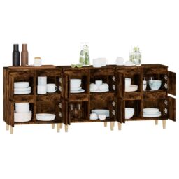 Berkfield Home Sideboards 3 pcs Smoked Oak 60x35x70 cm Engineered Wood in Brown - Size: 60 x 35 x 70 cm - thumbnail 5