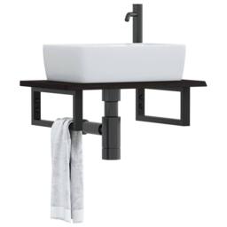Berkfield Home Elegant Basin Shelf Wall Mounted Steel & Solid Wood Oak in Brown - thumbnail 2