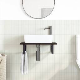 Berkfield Home Elegant Basin Shelf Wall Mounted Steel & Solid Wood Oak in Brown - thumbnail 1