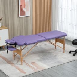 HOMCOM Wooden Folding Spa Beauty Massage Table w/ 2 Sections, Carry Bag in Purple - Size: Single