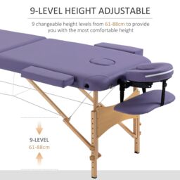HOMCOM Wooden Folding Spa Beauty Massage Table w/ 2 Sections, Carry Bag in Purple - Size: Single - thumbnail 4
