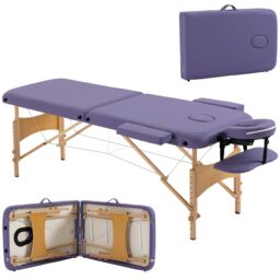 HOMCOM Wooden Folding Spa Beauty Massage Table w/ 2 Sections, Carry Bag in Purple - Size: Single - thumbnail 2