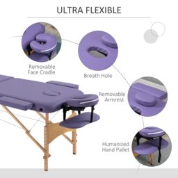 HOMCOM Wooden Folding Spa Beauty Massage Table w/ 2 Sections, Carry Bag in Purple - Size: Single - thumbnail 5