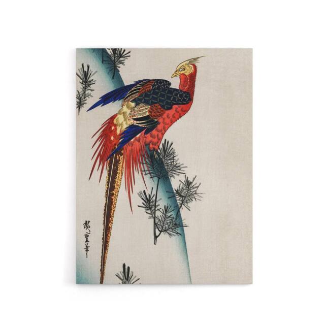 "Artery8 Pheasant & Small Pine Canvas Wall Art Print Utagawa Hiroshige in Red - Size: W18"" x H24""" - image 1