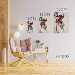"Artery8 Pheasant & Small Pine Canvas Wall Art Print Utagawa Hiroshige in Red - Size: W18"" x H24""" - thumbnail 4