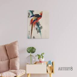 "Artery8 Pheasant & Small Pine Canvas Wall Art Print Utagawa Hiroshige in Red - Size: W18"" x H24""" - thumbnail 3
