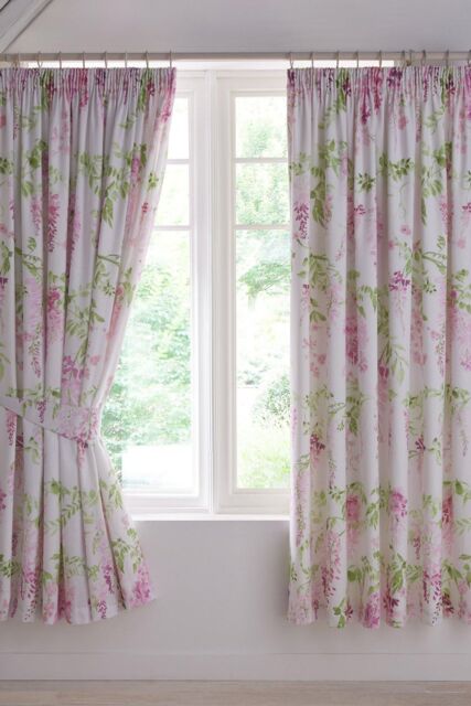 Dreams & Drapes 'Wisteria' Pair of Pencil Pleat Curtains With Tie-Backs in Pink - Size: 168 cm width x 183 cm drop - image 1