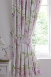 Dreams & Drapes 'Wisteria' Pair of Pencil Pleat Curtains With Tie-Backs in Pink - Size: 168 cm width x 183 cm drop - thumbnail 3