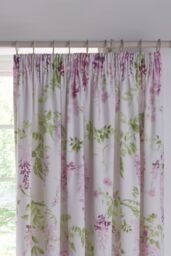 Dreams & Drapes 'Wisteria' Pair of Pencil Pleat Curtains With Tie-Backs in Pink - Size: 168 cm width x 183 cm drop - thumbnail 2