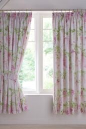 Dreams & Drapes 'Wisteria' Pair of Pencil Pleat Curtains With Tie-Backs in Pink - Size: 168 cm width x 183 cm drop - thumbnail 1