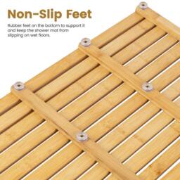 VOGREX Bamboo Wooden Non-Slip Bath Mat in Tan - thumbnail 5