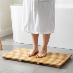 VOGREX Bamboo Wooden Non-Slip Bath Mat in Tan - thumbnail 3