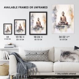 Artery8 Buddha Vihara Meditation Prayer Soft Neutral Watercolour Framed Art in Beige - Size: A4 - thumbnail 3