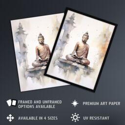 Artery8 Buddha Vihara Meditation Prayer Soft Neutral Watercolour Framed Art in Beige - Size: A4 - thumbnail 2