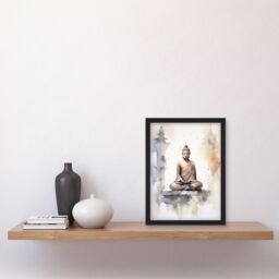 Artery8 Buddha Vihara Meditation Prayer Soft Neutral Watercolour Framed Art in Beige - Size: A4 - thumbnail 4