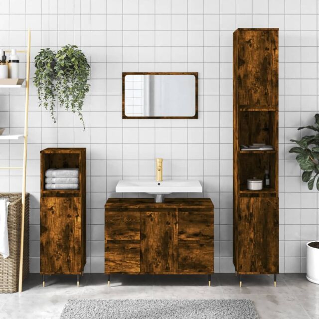Berkfield Home Bathroom Cabinet Smoked Oak 80x33x60 cm Engineered Wood in Brown - Size: 80 x 33 x 60 cm - image 1