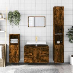 Berkfield Home Bathroom Cabinet Smoked Oak 80x33x60 cm Engineered Wood in Brown - Size: 80 x 33 x 60 cm - thumbnail 1