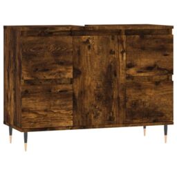 Berkfield Home Bathroom Cabinet Smoked Oak 80x33x60 cm Engineered Wood in Brown - Size: 80 x 33 x 60 cm - thumbnail 2