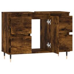 Berkfield Home Bathroom Cabinet Smoked Oak 80x33x60 cm Engineered Wood in Brown - Size: 80 x 33 x 60 cm - thumbnail 4