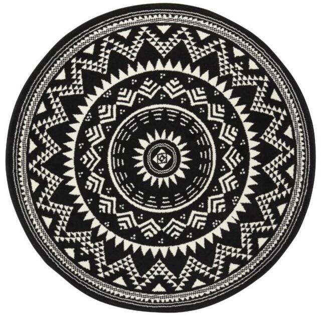 THE RUGS Round Mandala Velour Rug & Runner Soft Decorative Area Rug in Black - Size: 140 cm diameter - image 1