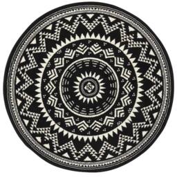 THE RUGS Round Mandala Velour Rug & Runner Soft Decorative Area Rug in Black - Size: 140 cm diameter - thumbnail 1