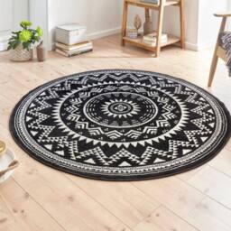 THE RUGS Round Mandala Velour Rug & Runner Soft Decorative Area Rug in Black - Size: 140 cm diameter - thumbnail 3