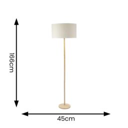ValueLights Triston Natural Wood Floor Lamp with Linen Trim Shade & Bulb in White - thumbnail 6