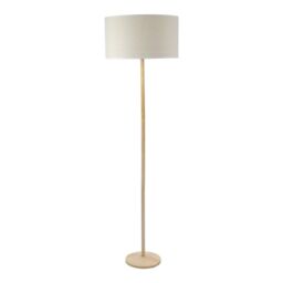 ValueLights Triston Natural Wood Floor Lamp with Linen Trim Shade & Bulb in White - thumbnail 2