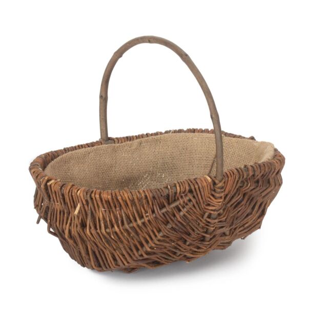 Red Hamper Wicker Oval Unpeeled Willow Garden Trug in Brown - Size: Medium - image 1