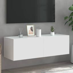 Berkfield Home TV Wall Cabinet with LED Lights White 100x35x31 cm - Size: 100 x 35 x 31 cm - thumbnail 2