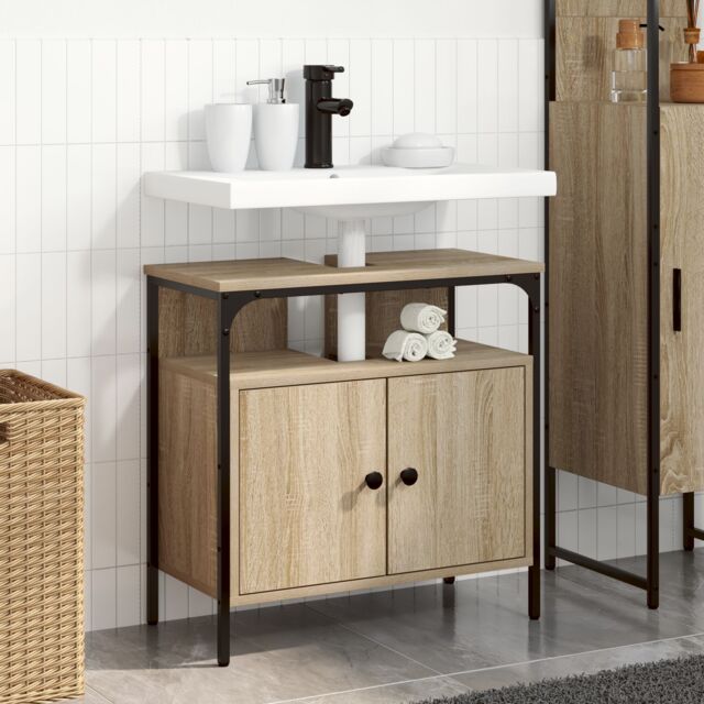 Berkfield Home Wall-Mounted Vanity Light Oak Engineered wood 60 x 30 x 60 cm in Brown - image 1