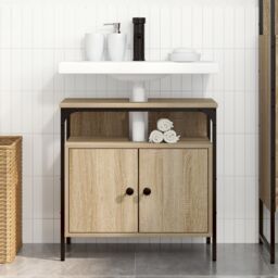 Berkfield Home Wall-Mounted Vanity Light Oak Engineered wood 60 x 30 x 60 cm in Brown - thumbnail 4