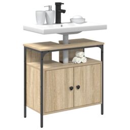 Berkfield Home Wall-Mounted Vanity Light Oak Engineered wood 60 x 30 x 60 cm in Brown - thumbnail 3