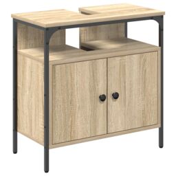 Berkfield Home Wall-Mounted Vanity Light Oak Engineered wood 60 x 30 x 60 cm in Brown - thumbnail 2