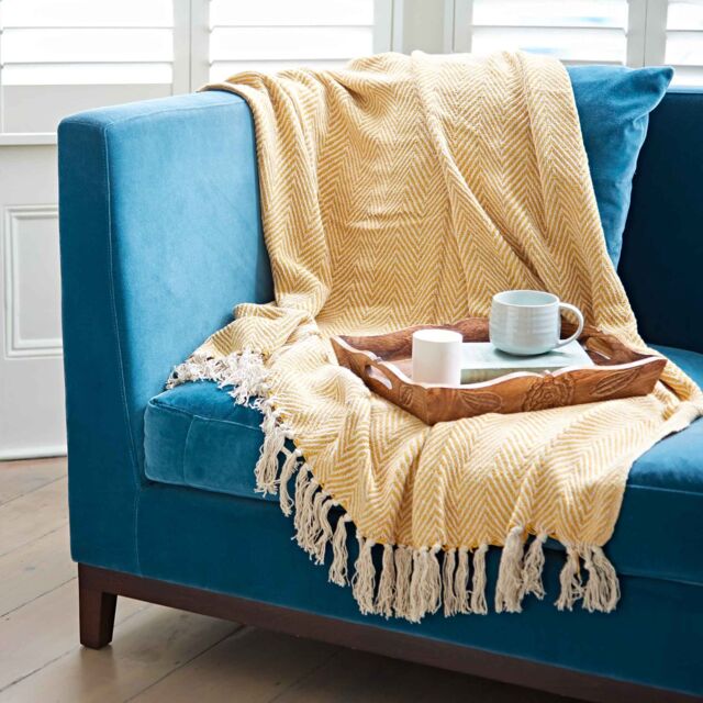 Paper High Chevron Repurposed Cotton Throw in Mustard - image 1