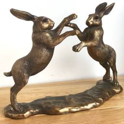 Animal Crackers Hares Boxing Figurine, Leonardo Reflections Bronzed, Gift Boxed in Bronze - thumbnail 3