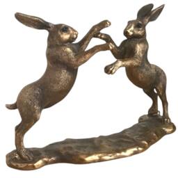 Animal Crackers Hares Boxing Figurine, Leonardo Reflections Bronzed, Gift Boxed in Bronze - thumbnail 6