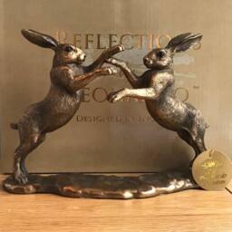 Animal Crackers Hares Boxing Figurine, Leonardo Reflections Bronzed, Gift Boxed in Bronze - thumbnail 2