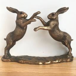 Animal Crackers Hares Boxing Figurine, Leonardo Reflections Bronzed, Gift Boxed in Bronze - thumbnail 1