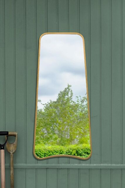 MirrorOutlet Gold Metal Trapezoid Shape Framed Garden Wall Mirror (122CM X 58CM) - Size: 1 Pack - image 1
