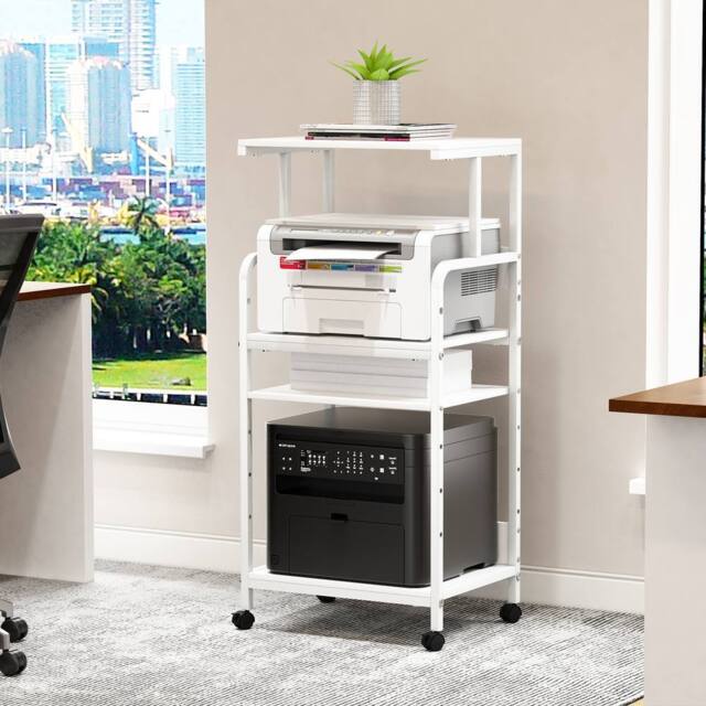 Huhote Large 4-Tier Printer Stand with Wheels & Storage for Office Home in White - image 1