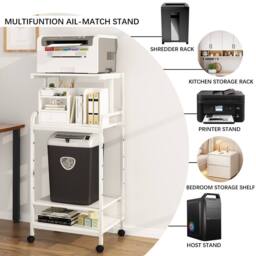 Huhote Large 4-Tier Printer Stand with Wheels & Storage for Office Home in White - thumbnail 7
