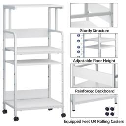 Huhote Large 4-Tier Printer Stand with Wheels & Storage for Office Home in White - thumbnail 3