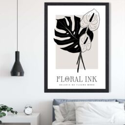 ARTZE Arum Lillies in Black & Beige Floral Ink Sketch Framed Print SIZE: A3 with Black Frame - Size: A4 - thumbnail 2