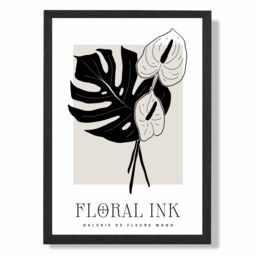 ARTZE Arum Lillies in Black & Beige Floral Ink Sketch Framed Print SIZE: A3 with Black Frame - Size: A4 - thumbnail 1