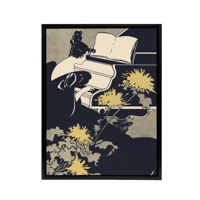 "Artery8 Miss Traumerei Piano Book Cover Framed Canvas Wall Art Print Ethel Reed in Black - Size: W12"" x H16""" - image 1