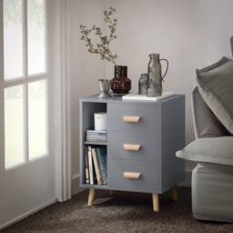 SoBuy Narrow Bedside Cabinet - 3 Drawers & Open Shelf in Grey - thumbnail 9